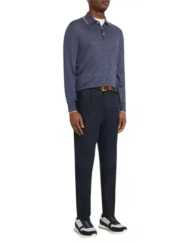 Brunello Cucinelli Men's Cashmere Tipped-Collar Polo Sweater | Thumbnail 1