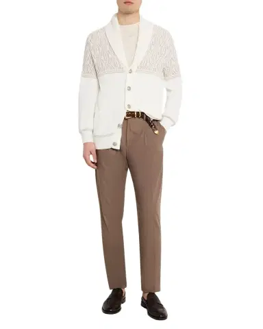 Brunello Cucinelli Men's Cotton Cable Knit Shawl Cardigan | Thumbnail 1