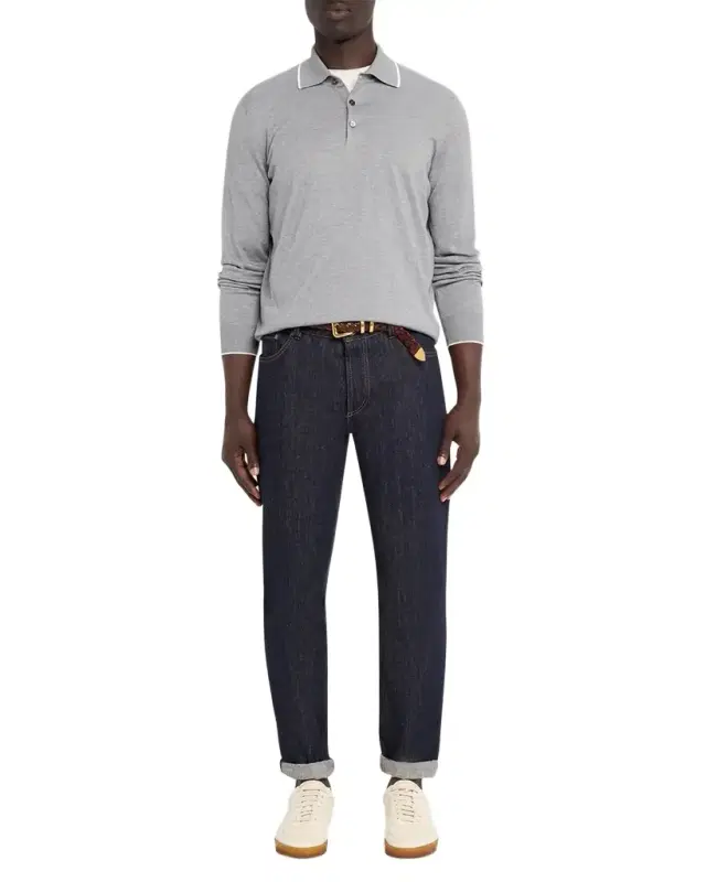 Men 's Cotton and Cashmere Knit Polo Sweater