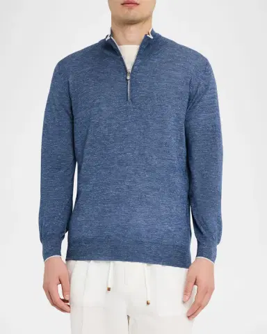 Brunello Cucinelli Men's Cashmere Knit Quarter-Zip Sweater | Thumbnail 3