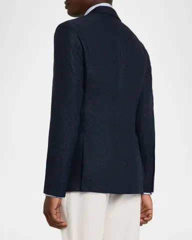 Brunello Cucinelli Men 's Linen and Wool Single-Breasted Jacket | Thumbnail 2