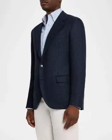 Brunello Cucinelli Men 's Linen and Wool Single-Breasted Jacket | Thumbnail 3