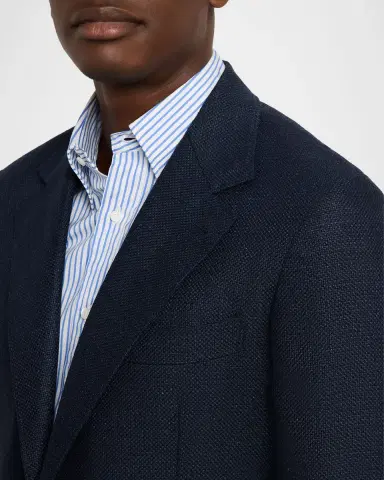 Brunello Cucinelli Men 's Linen and Wool Single-Breasted Jacket | Thumbnail 4
