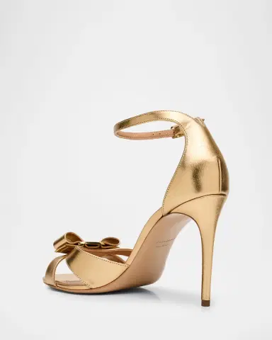 Ferragamo 95mm Roxy Metallic Leather Bow Pumps | Thumbnail 3
