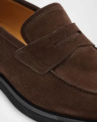 Ferragamo Men's Stefano Scratch-Resistant Suede Penny Loafers | Thumbnail 2 Ferragamo Men's Stefano Scratch-Resistant Suede Penny Loafers | Thumbnail 2