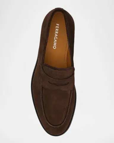 Ferragamo Men's Stefano Scratch-Resistant Suede Penny Loafers | Thumbnail 3 Ferragamo Men's Stefano Scratch-Resistant Suede Penny Loafers | Thumbnail 3