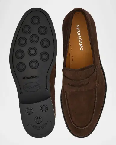 Ferragamo Men's Stefano Scratch-Resistant Suede Penny Loafers | Thumbnail 5 Ferragamo Men's Stefano Scratch-Resistant Suede Penny Loafers | Thumbnail 5