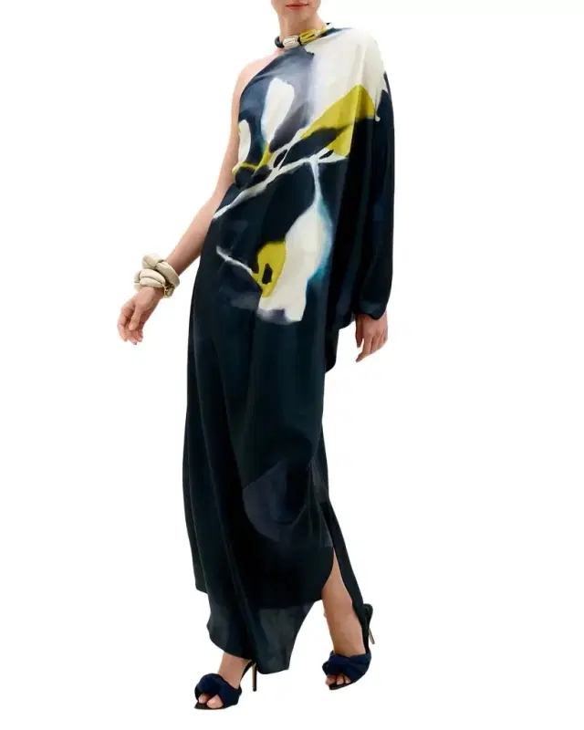 Silvia Tcherassi Erica Floral Silk One-Shoulder Maxi Dress