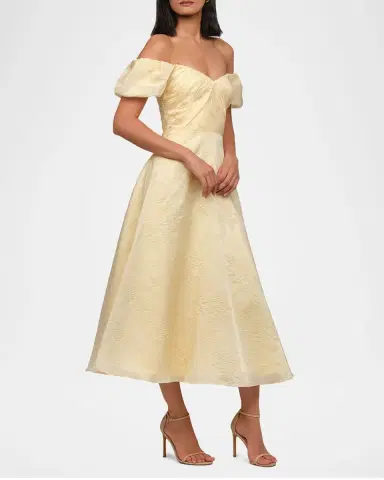 THEIA Mel Off-Shoulder Jacquard Midi Dress | Thumbnail 3 THEIA Mel Off-Shoulder Jacquard Midi Dress | Thumbnail 3