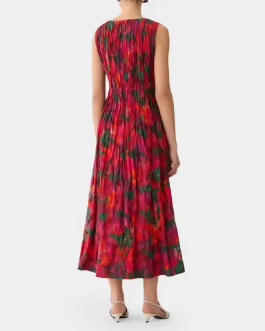 Lafayette 148 New York Pintuck Blossom-Print Cotton Midi Dress | Thumbnail 2