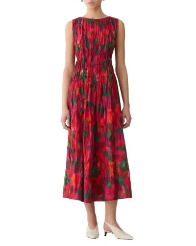 Lafayette 148 New York Pintuck Blossom-Print Cotton Midi Dress | Thumbnail 1