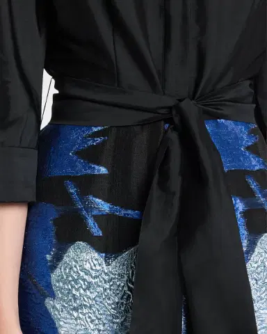 Rickie Freeman for Teri Jon Taffeta and Floral Jacquard Organza Shirt Gown | Thumbnail 4