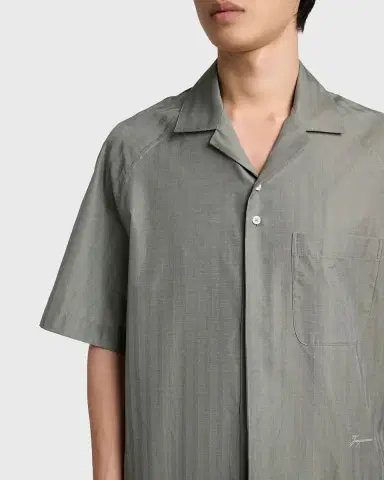 Jacquemus Men's Cotton Herringbone Short-Sleeve Shirt | Thumbnail 4 Jacquemus Men's Cotton Herringbone Short-Sleeve Shirt | Thumbnail 4