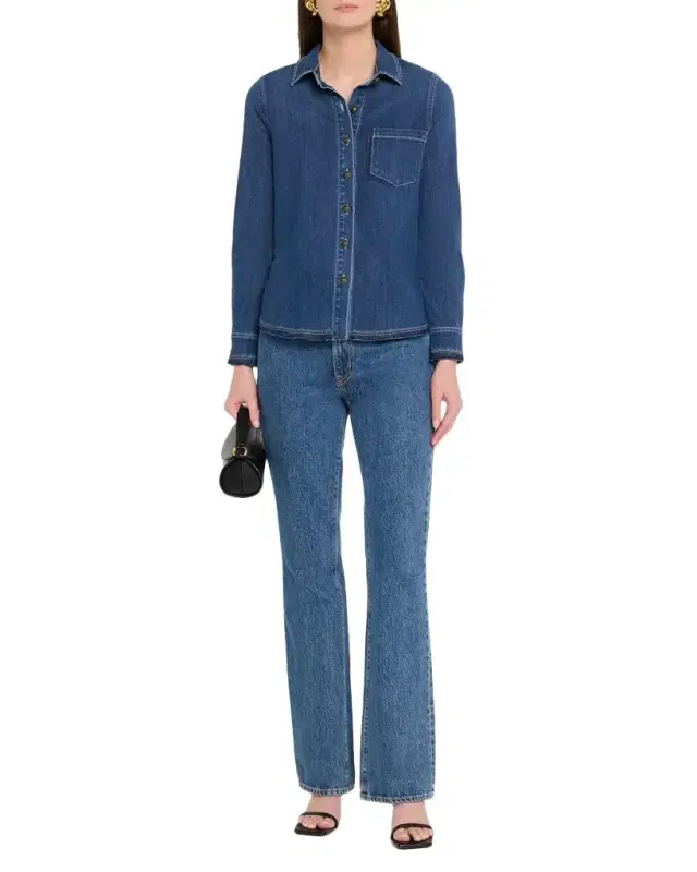 Kobi Halperin Olive Button-Down Washed Denim Shirt