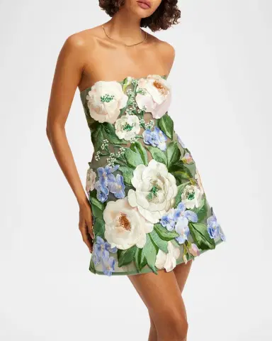 LEO LIN Floral Hand-Embroidered Bustier Mini Dress | Thumbnail 3 LEO LIN Floral Hand-Embroidered Bustier Mini Dress | Thumbnail 3