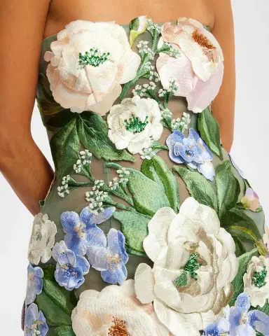 LEO LIN Floral Hand-Embroidered Bustier Mini Dress | Thumbnail 4 LEO LIN Floral Hand-Embroidered Bustier Mini Dress | Thumbnail 4