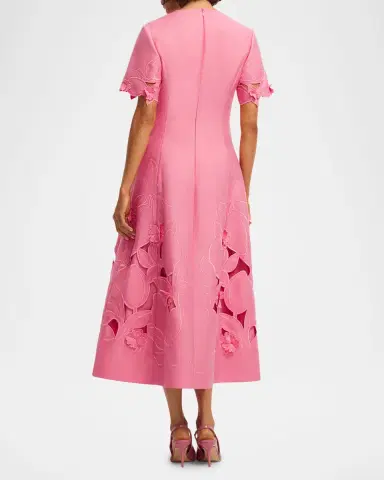 LEO LIN Caroline Floral Embroidered Short-Sleeve Midi Dress | Thumbnail 2 LEO LIN Caroline Floral Embroidered Short-Sleeve Midi Dress | Thumbnail 2