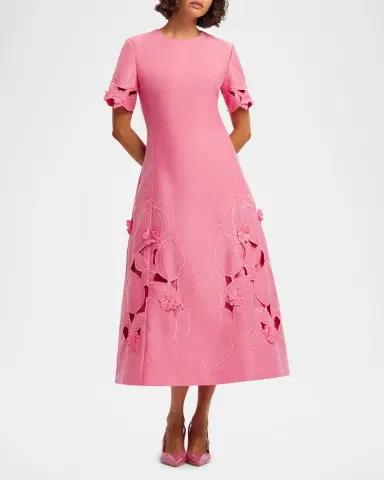 LEO LIN Caroline Floral Embroidered Short-Sleeve Midi Dress | Thumbnail 3 LEO LIN Caroline Floral Embroidered Short-Sleeve Midi Dress | Thumbnail 3