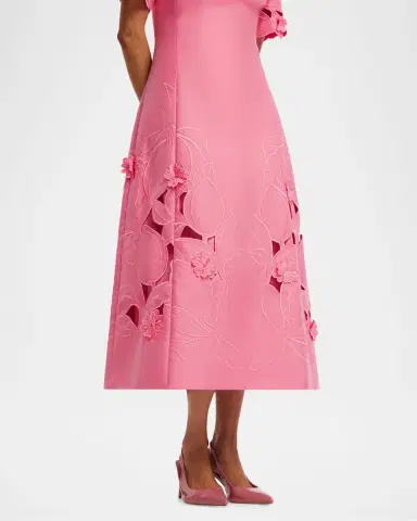 LEO LIN Caroline Floral Embroidered Short-Sleeve Midi Dress | Thumbnail 4 LEO LIN Caroline Floral Embroidered Short-Sleeve Midi Dress | Thumbnail 4