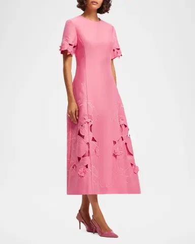 LEO LIN Caroline Floral Embroidered Short-Sleeve Midi Dress | Thumbnail 5 LEO LIN Caroline Floral Embroidered Short-Sleeve Midi Dress | Thumbnail 5