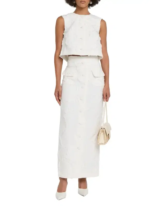 Adam Lippes Dakota Textured Crepe Button-Front Maxi Skirt