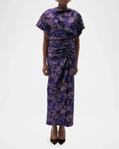 Amsale Ruched Short-Sleeve Column Dress | Thumbnail 3 Amsale Ruched Short-Sleeve Column Dress | Thumbnail 3