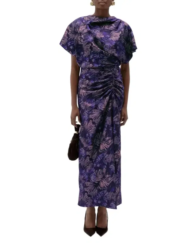 Ruched Short-Sleeve Column Dress