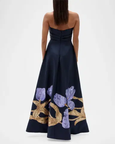 Amsale Strapless Floral Trim Long Gown | Thumbnail 2 Amsale Strapless Floral Trim Long Gown | Thumbnail 2