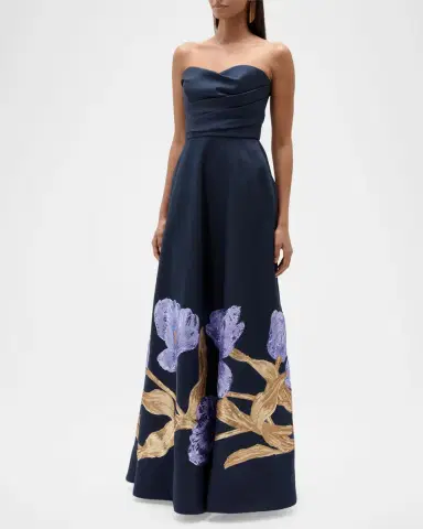 Amsale Strapless Floral Trim Long Gown | Thumbnail 4 Amsale Strapless Floral Trim Long Gown | Thumbnail 4