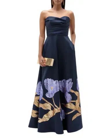 Amsale Strapless Floral Trim Long Gown | Thumbnail 1 Amsale Strapless Floral Trim Long Gown | Thumbnail 1