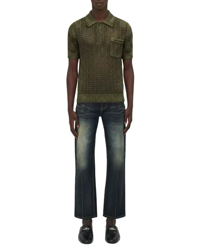 McQueen Men 's Cotton Crochet Pocket Polo Shirt