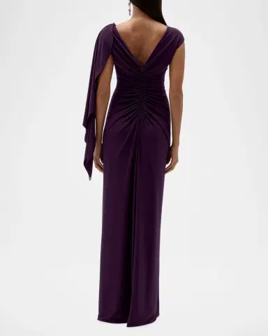 Amsale Asymmetric Cap-Sleeve Ruched Long Gown | Thumbnail 3