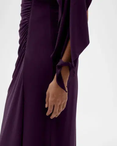 Amsale Asymmetric Cap-Sleeve Ruched Long Gown | Thumbnail 5