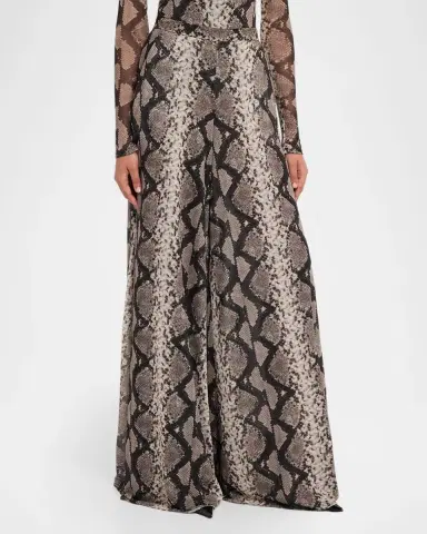 Lapointe Snakeskin-Print Mesh Wide-Leg Pants | Thumbnail 3 Lapointe Snakeskin-Print Mesh Wide-Leg Pants | Thumbnail 3
