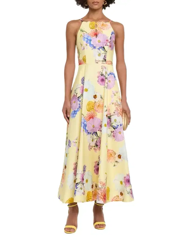 Mirelle Sleeveless Floral-Print Cutout Gown