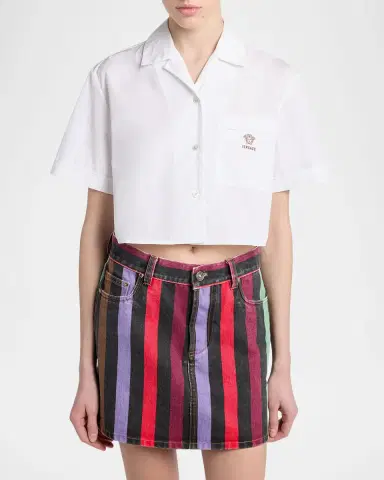 Versace Embroidered Pocket Cropped Poplin Shirt | Thumbnail 3 Versace Embroidered Pocket Cropped Poplin Shirt | Thumbnail 3