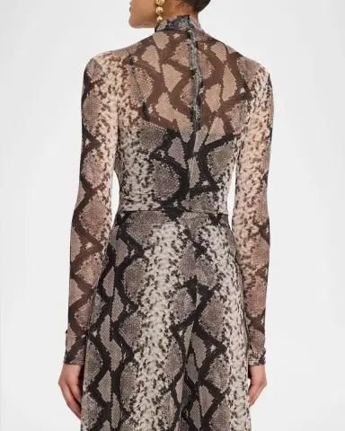 Lapointe Snakeskin-Print Mesh Mock-Neck Bodysuit | Thumbnail 2