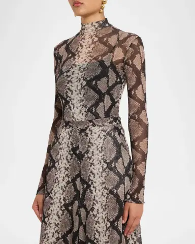 Lapointe Snakeskin-Print Mesh Mock-Neck Bodysuit | Thumbnail 3