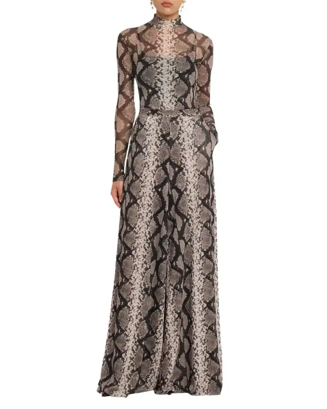 LAPOINTE Snakeskin-Print Mesh Mock-Neck Bodysuit