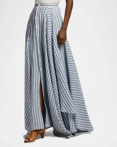 Ralph Lauren Collection Alternating Lines Umbrella Linen Skirt | Thumbnail 5