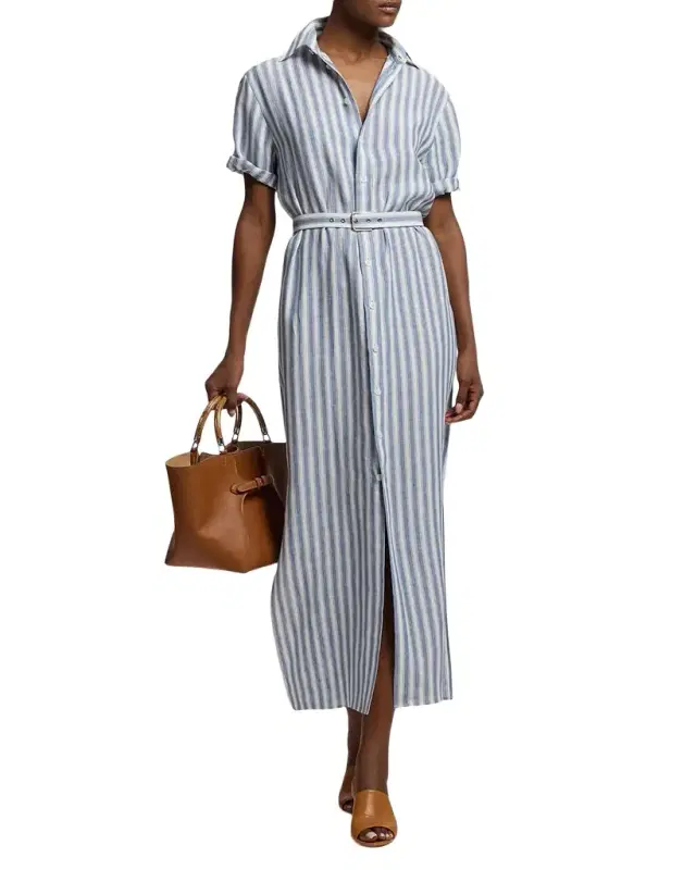 Ralph Lauren Collection Carol Striped Linen Day Dress