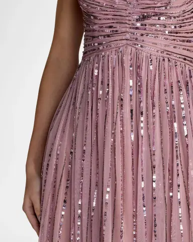Mac Duggal Ruched Bead and Sequin Mesh Midi Dress | Thumbnail 3
