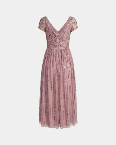 Mac Duggal Ruched Bead and Sequin Mesh Midi Dress | Thumbnail 4