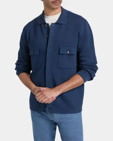 Canali Men's Cotton Knit Concealed-Placket Overshirt | Thumbnail 3 Canali Men's Cotton Knit Concealed-Placket Overshirt | Thumbnail 3