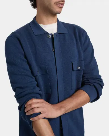 Canali Men's Cotton Knit Concealed-Placket Overshirt | Thumbnail 4 Canali Men's Cotton Knit Concealed-Placket Overshirt | Thumbnail 4