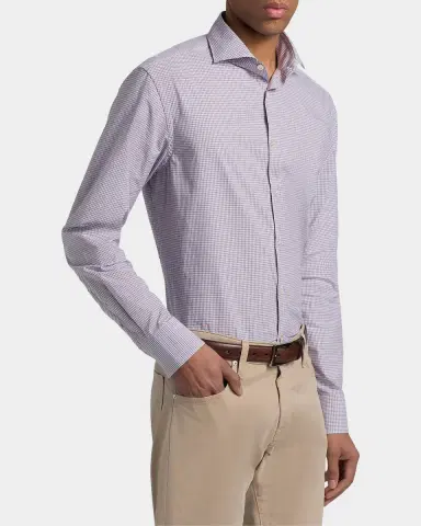 Canali Men's Cotton Mini-Check Classic Fit Sport Shirt | Thumbnail 6
