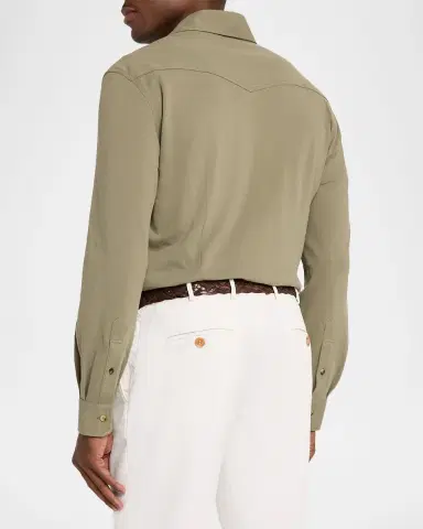 Brunello Cucinelli Men's Cotton Piqué Western Shirt | Thumbnail 2