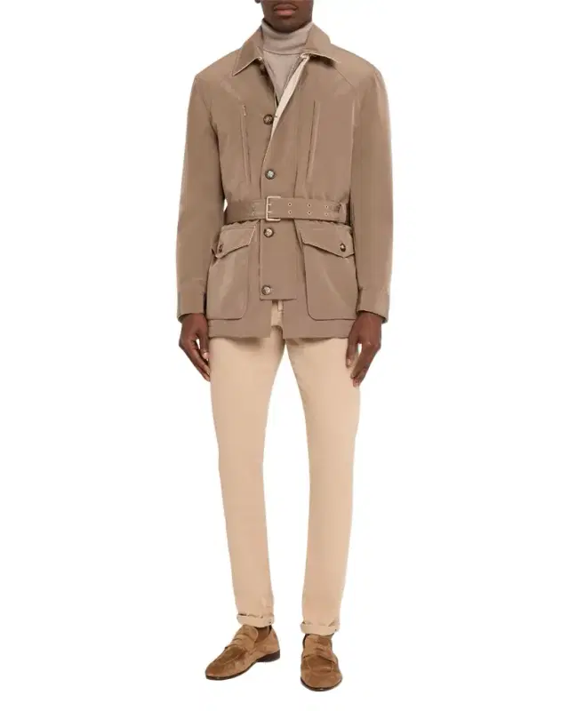 Men 's Water-Resistant Padded Safari Jacket with Self-Belt