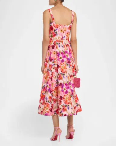 Saloni Sabrina Floral A-Line Midi Dress | Thumbnail 2