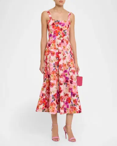 Saloni Sabrina Floral A-Line Midi Dress | Thumbnail 3